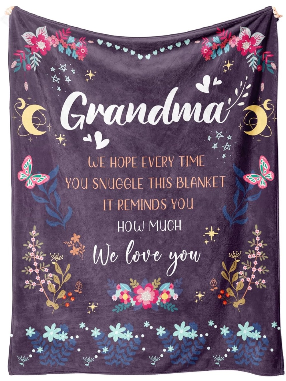 Grandma Floral Sentiment Throw Blanket - Purple